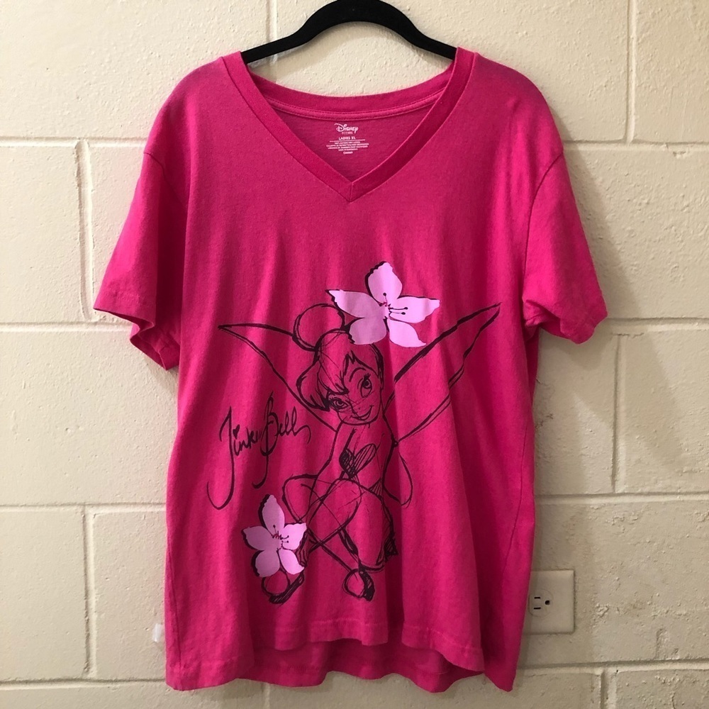 Disney Pink & Black Tinker Bell Short Sleeve T-Shirt Size XL